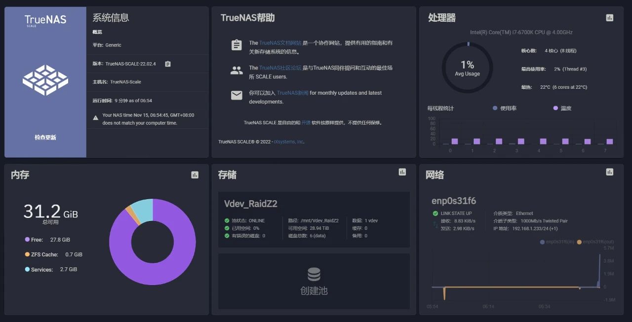 TrueNAS 的系统截图